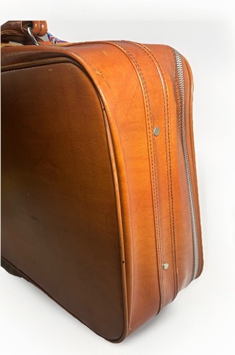 Vintage 70s Sears , Brown Travel Luggage with Lock and Keys + 2 Straps MCM - Picture 9 of 24