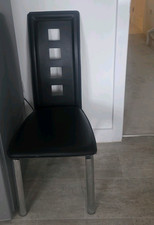 Black Faux Leather Dining Chair, Cut-Out Backrest, Silver Metal Legs