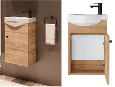 Bathroom Vanity Unit with Basin 400mm Cloakroom Small Sink Wall Cabinet Oak Avir