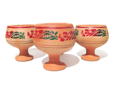 Ton Weinglas x4 Handarbeit Terrakotta DESI GESCHMACK Indus Valley Brandneu