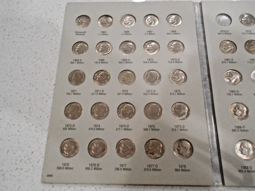 1965-1999 P&D ROOSEVELT DIMES  - 71 COIN SET w/ALBUM