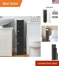 Stylish Over-the-Toilet Storage Cabinet – Compact Black Bathroom Organizer