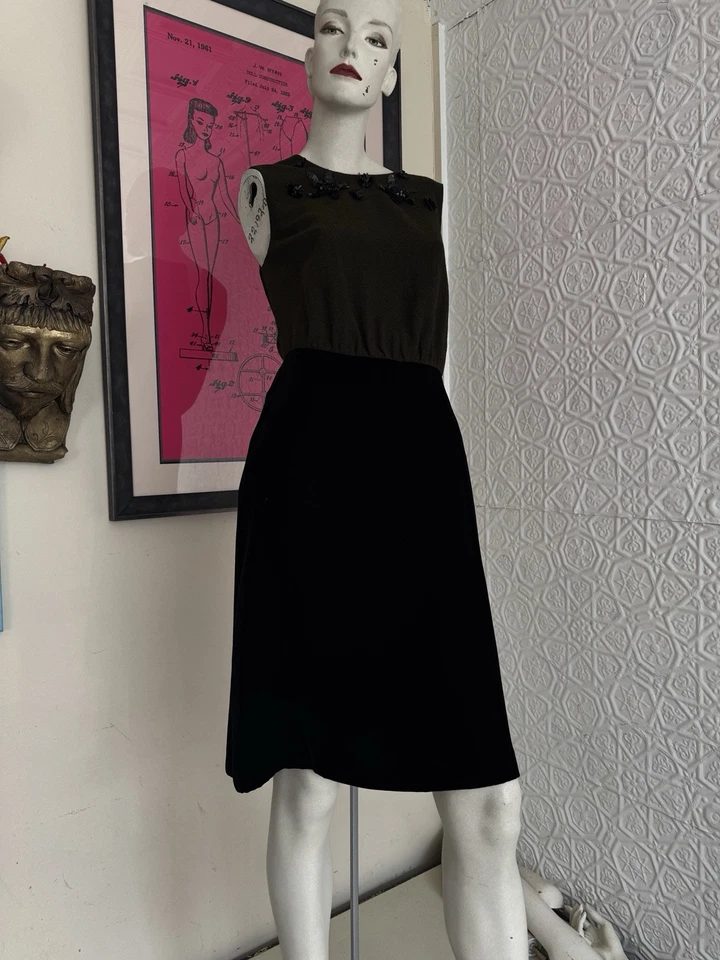 Vestido Prada Negro Verde Lana Terciopelo Lentejuelas Pequeño 38-Hecho en Italia-Pequeño-Diseñador Foto 3 de 4