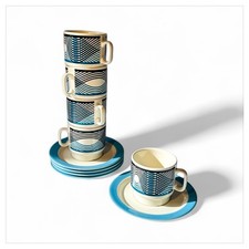 Set 5 Tazze The’ Impilabili  Ceramica Vintage PAGNOSSIN SPECIAL PRODUCTION ‘70