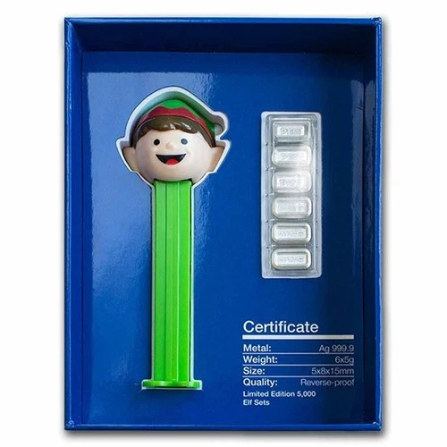 2021 30 gram PAMP Elf  PEZ Dispenser & Silver Wafers 6 x 5 g .999 AG