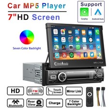 7" Single 1 DIN Car Stereo Flip Out Touch Screen Radio Bluetooth MP5 Player USB
