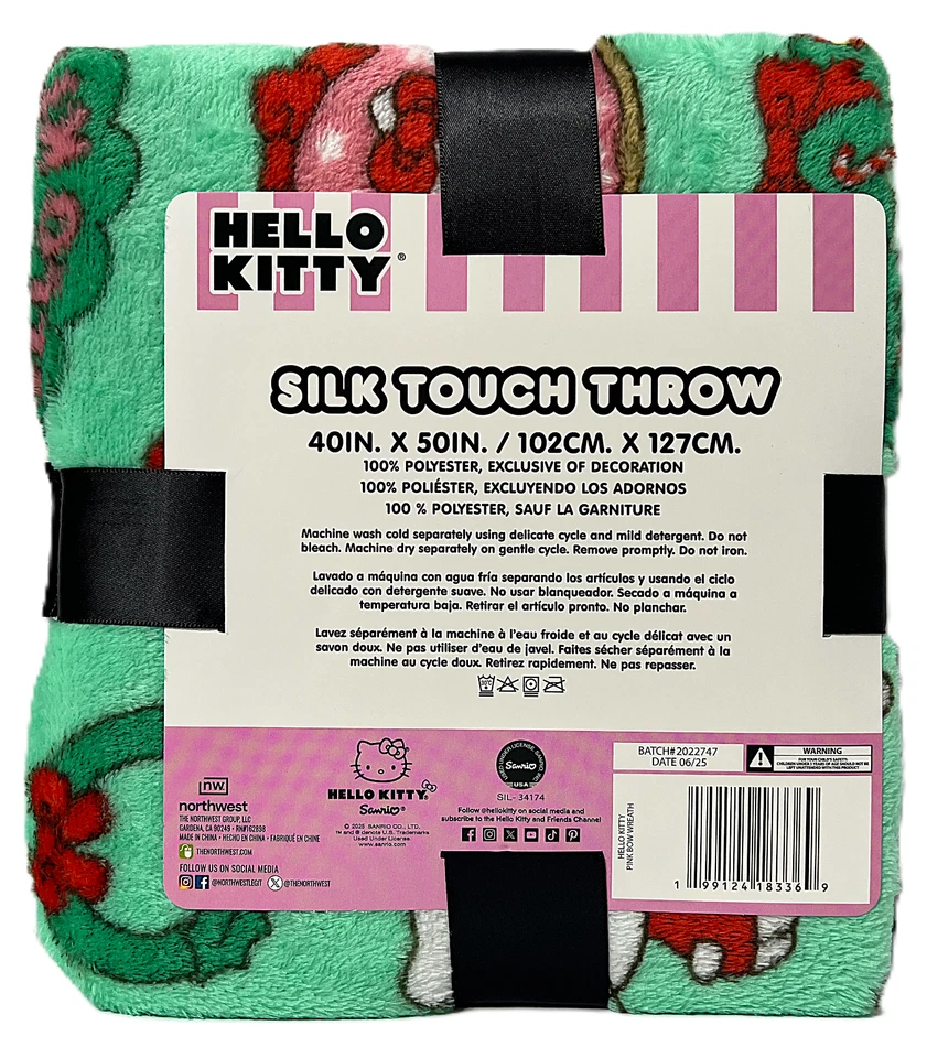 Hello Kitty Christmas Wreath Silk Touch Throw 40x50 Blanket 2025 Sanrio NEW - Image 2 of 3