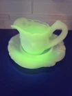 Vintage Jadeite Green Milk Glass Mini Pitcher And Basin Glows Under UV!