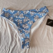 Zaful NWT Women's Blue White Floral High Waist Stretch Bikini Bottom Size 10 New