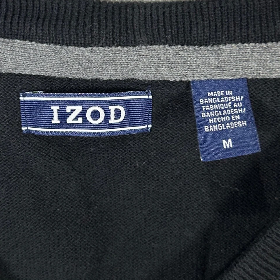 IZOD Chaleco Suéter Para Hombre Mediano Negro Cuello en V Tejido Apretado Pullover Informal Foto 3 de 4