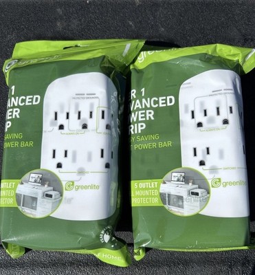 2 X Greenlite 5 Outlet Tier 1 Advanced Power Strip Wall Mt Surge Protector. 