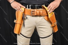 1911 Western Gun Holster .38/.45 Colt Revolver 2 Sides Black Tooled Leather Belt