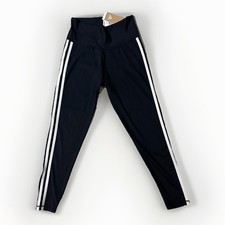 Image of NWT Adidas Tights Women’s Medium Black White 3 Stripe 7/8 Training 3/4 Length