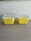 EXCELLENT 2 Vintage PYREX Yellow Refrigerator Dishes 501B 1-1/2 Cup With Lids