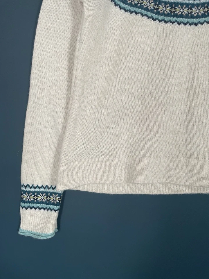 PAUL COSTELLOE Fair Isle Jumper | Wool Blend | Ecru Turquoise Green | Medium 12 - Image 4 of 4