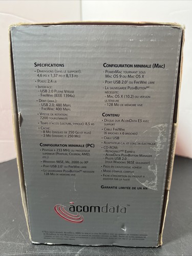 ACOMDATA TM External Hard Drive 500GB 7200RPM USB 2.0/Firewire 400 Windows/MAC - Picture 4 of 17