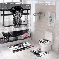 4Pcs African American Black Girl Waterproof Shower Curtain Sets for Bathroom ...