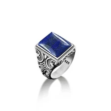 Mens Lapis Lazuli Gemstone 925 Solid Silver Ottoman Handmade Signet Rings MR#364