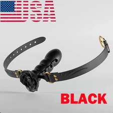 Black Adjusting Bondage Deep Throat Mouth Plug Leather Mouth Ball Gag Flirt NEW
