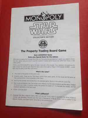 1997 Star Wars Collector's Edition Monopoly Instructions Rules Booklet Book