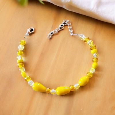 Porcelain Bead Bracelet Yellow Theme Handmade Adjustable 