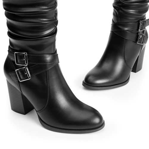 Damen Kniehohe Stiefel Grob Blockabsatz Seitlicher Reißverschluss Lässig Hohe Stiefel - Bild 7 von 22