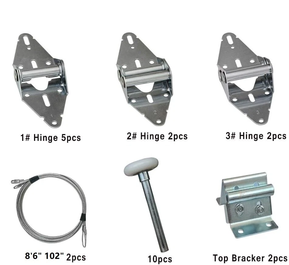 高级车库门滚轮/铰链/顶部支架/钢丝绳套件适用于7英尺高门 — 第 2/4 张图片