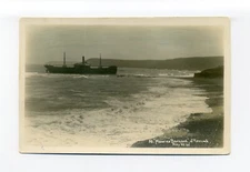Ship, SS Maurice Barnard 1925 RPPC photo postcard, Kennack Cornwall