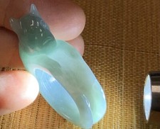 Certified Green 100 Burma Natural A Jadeite Jade Cat Ring NO. 8.5  418052