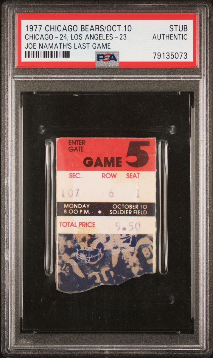 1977 JOE NAMATH FINAL NFL GAME TICKET STUB LA RAMS VS CHICAGO