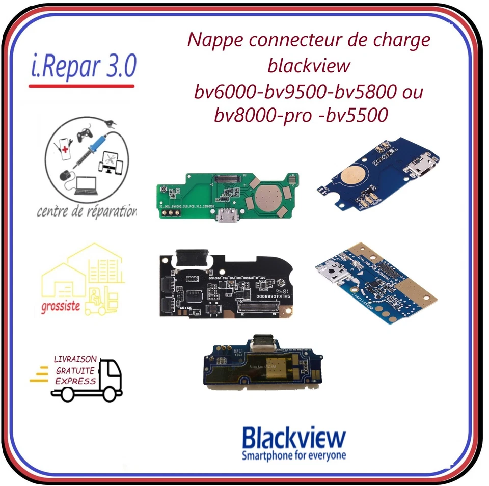nappe connecteur de charge blackview bv6000-6200-5800-5500-8800-pro-8900-9200- - Photo 1/4