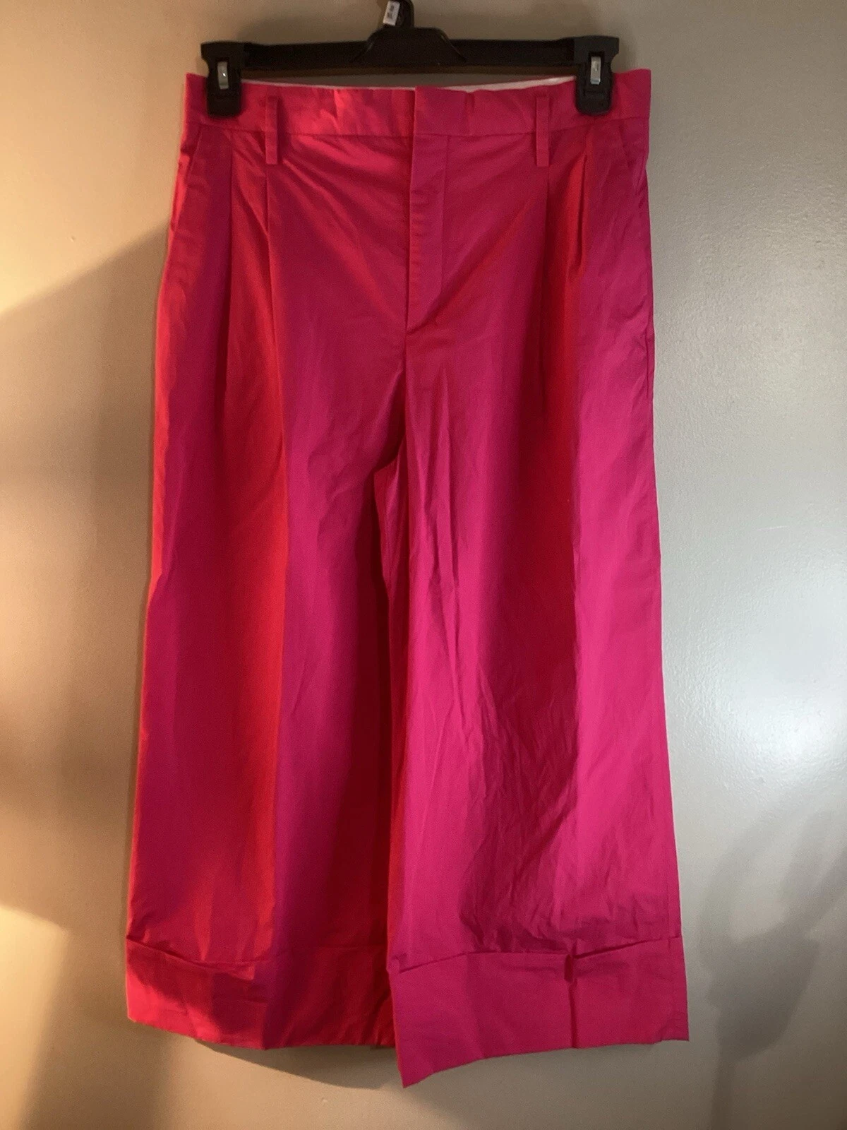 Zara Woman Pink Chino Flat Front Goucho Capri Pants Size Lg