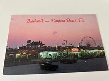 Boardwalk Daytona Beach Florida Midway Fun Fair Night Scene Postcard