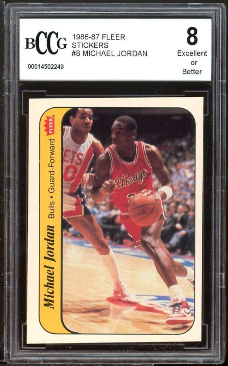 Michael Jordan Fleer 1986-87 Rookie #8 Sticker Basketball Card