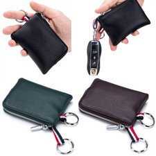 Mens Leather Coin Mini Purse Wallet Dual Keyrings Change Pouch Card Holder Pouch