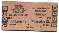 Suburban Return Privilege Brunswick st to Ipswich  No 8960 Front & Back shown