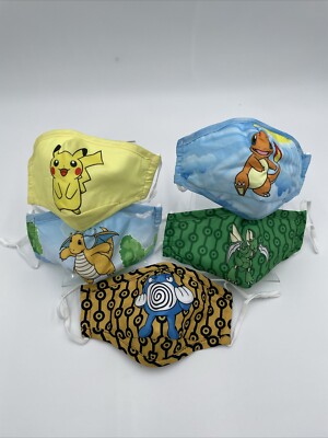 Pokémon Kids Face Masks Reusable Washable Adjustable Ears & Nose Pikachu 5-Pack