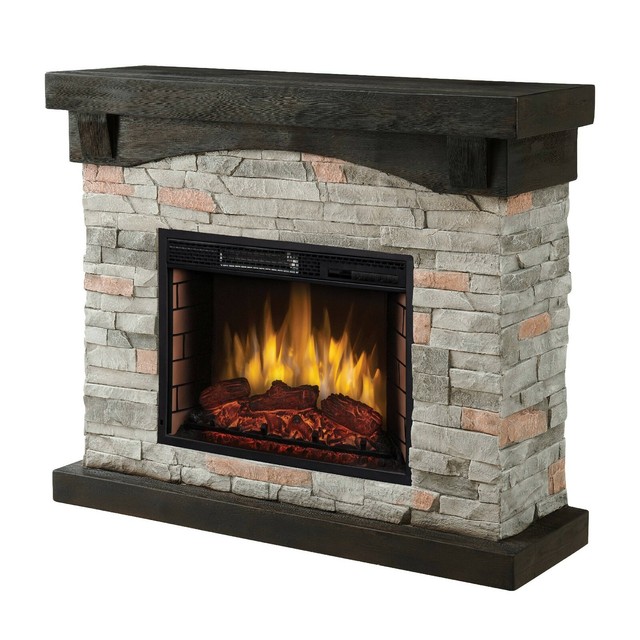 Polyfiber Electric Fireplace Heater With 38" Mantle Faux Stone