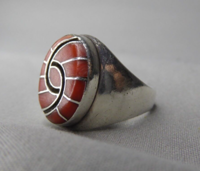 Dickie Quandelacy ZUNI Jewelry Maker Coral Inlay Sterling Silver 