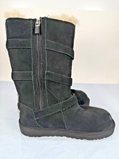 Size 3 Youth - UGG Maddi Zip-Up Boots Black Buckles Shearling Wool Inner Lining