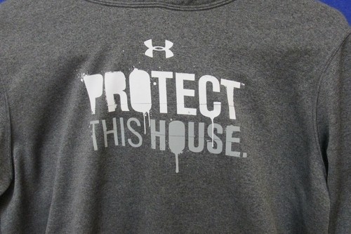 UNDER ARMOUR Pullover Hoodie GRAY Youth YL Protect This House USED - Picture 2 of 4
