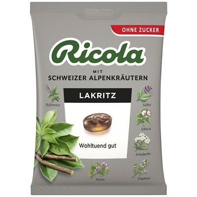 Ricola LICORICE lozenges SUGAR FREE -75g-Made in Germany-FREE SHIPPING