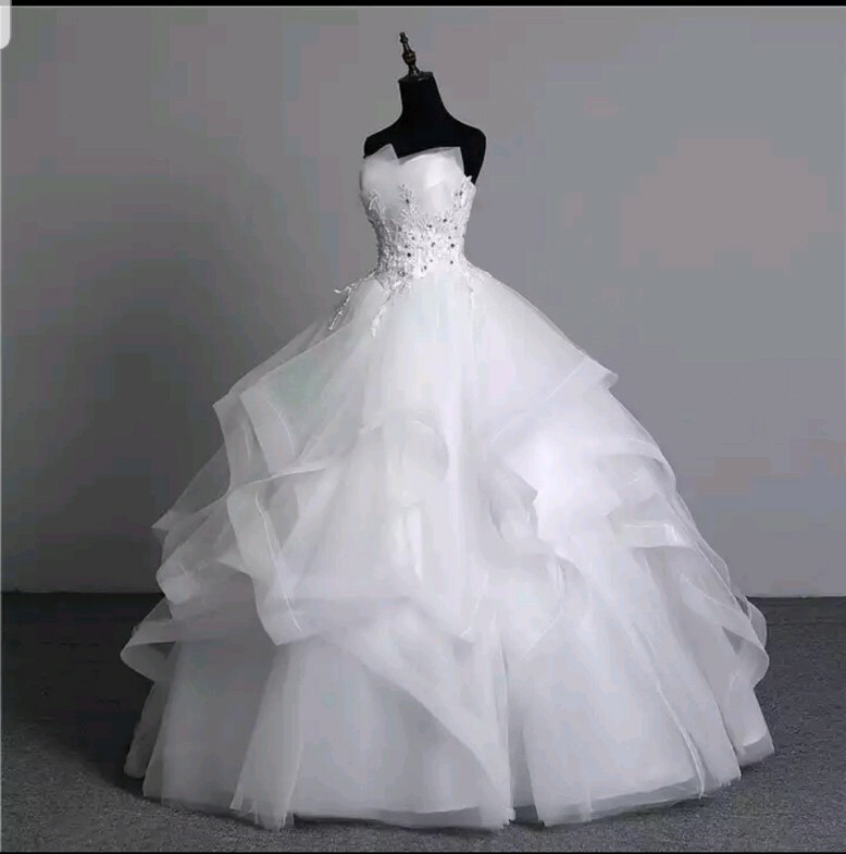 Reino Unido Blanco Marfil Organza Encaje Apliques Vestido de Baile Barato Vestidos de Boda Talla 6-22