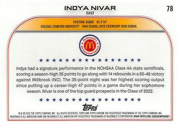Indya Nivar 2022 Topps Chrome McDonald's All American - #78 - Picture 2 of 2