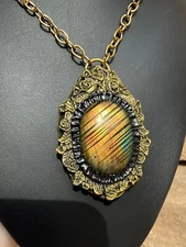 Huge Labradorite Pendant Necklace Artisan Handcrafted