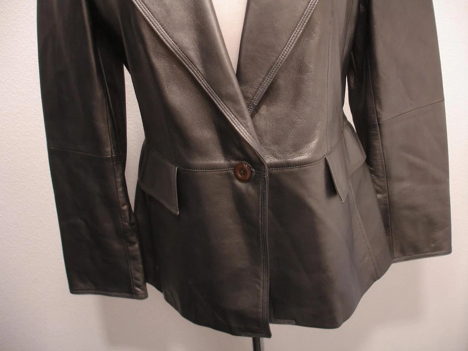 Mujer 8 Ellen Tracy Metálico Gris Peltre Cuero Traje Chaqueta Blazer Abrigo Deportivo Foto 3 de 4