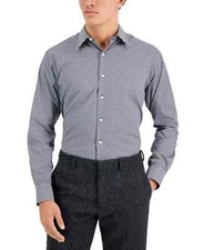Club Room Men's Regular Fit Check Button Down Dress Shirt Navy White Medium