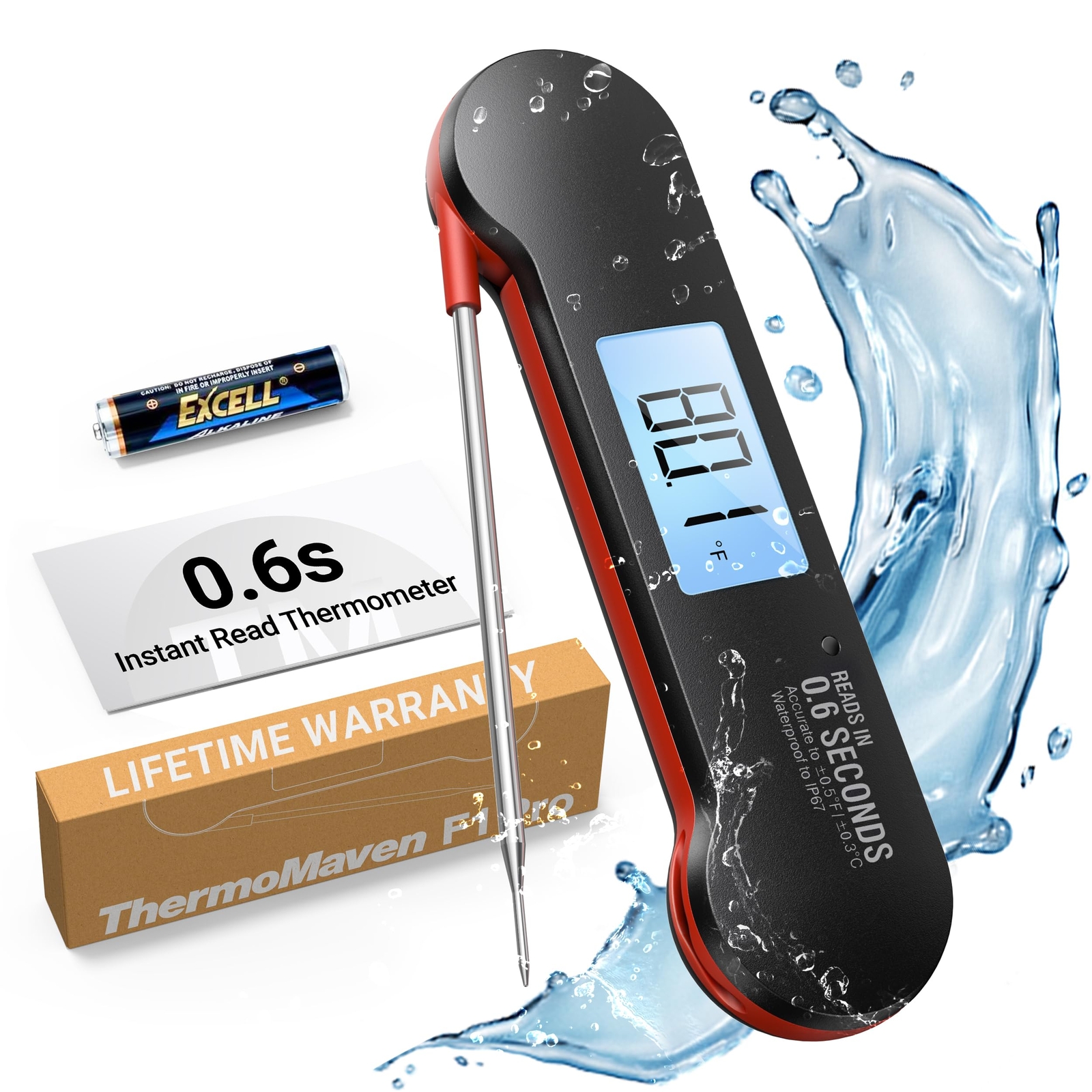 Professional Meat Thermometer Digital, 0.6 Sec Instant Read, ±0.5℉ NIST Certi...