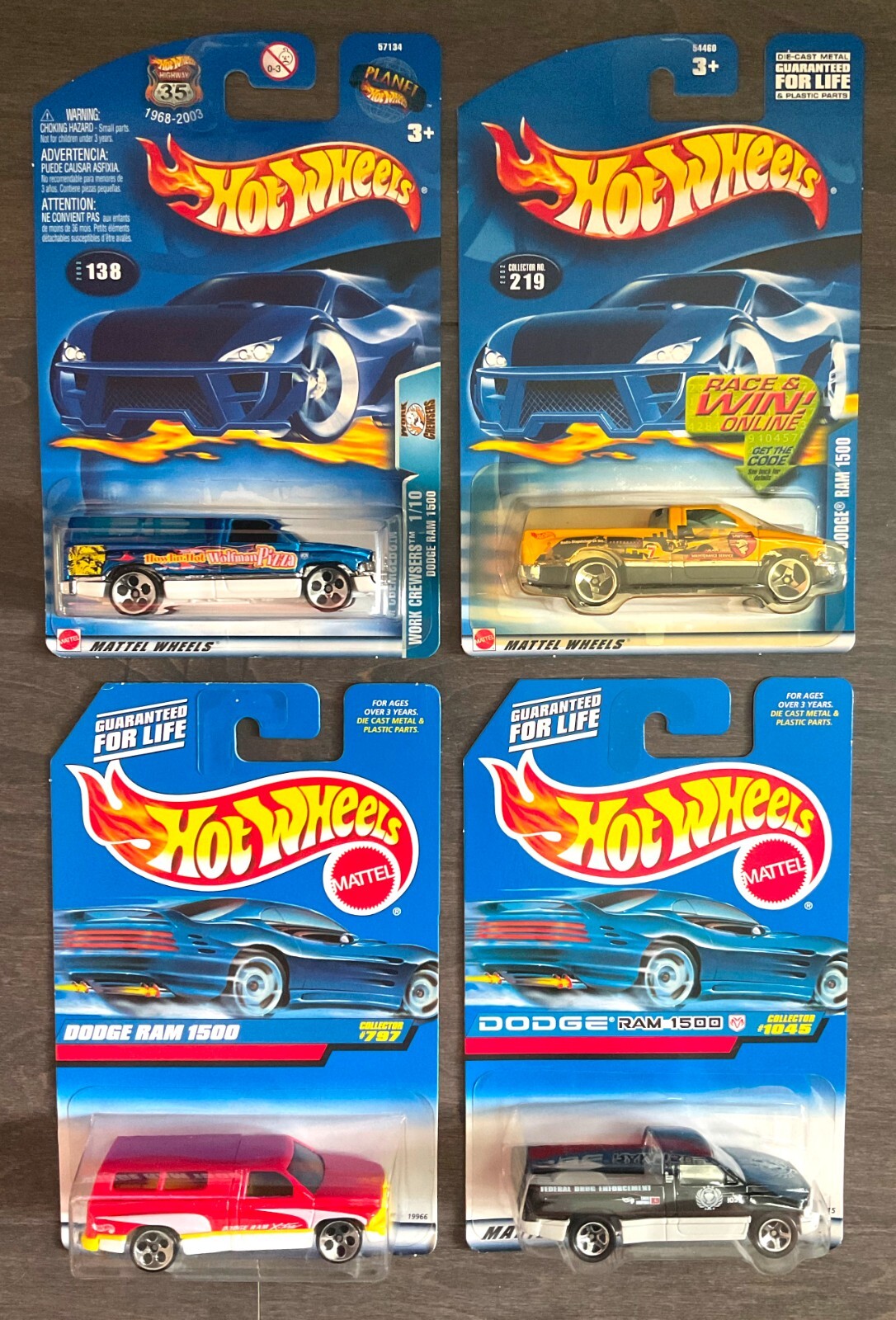 Hot Wheels DODGE RAM 1500 Lot of 4! 1998 Red 1999 Black 2002 Yellow 2003 Blue