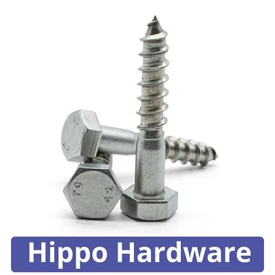 HIPPO HARDWARE M5 M6 M8 M10 M12 Coach Screws A2 Stainless Steel Hex Head Lag Bolts Wood Screw